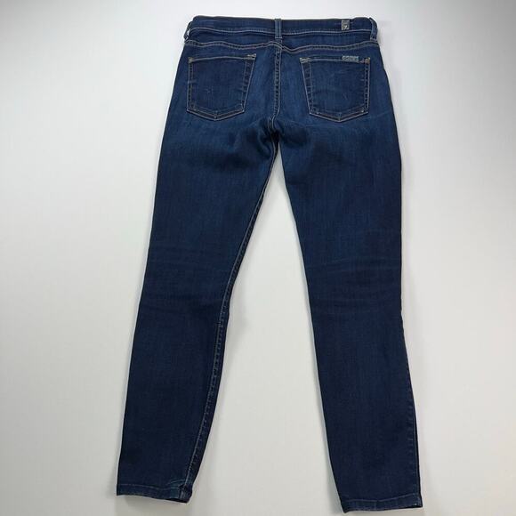 7 For All Mankind Cropped Skinny Jean Dark Wash Low Rise Size 27 - Picture 8 of 13